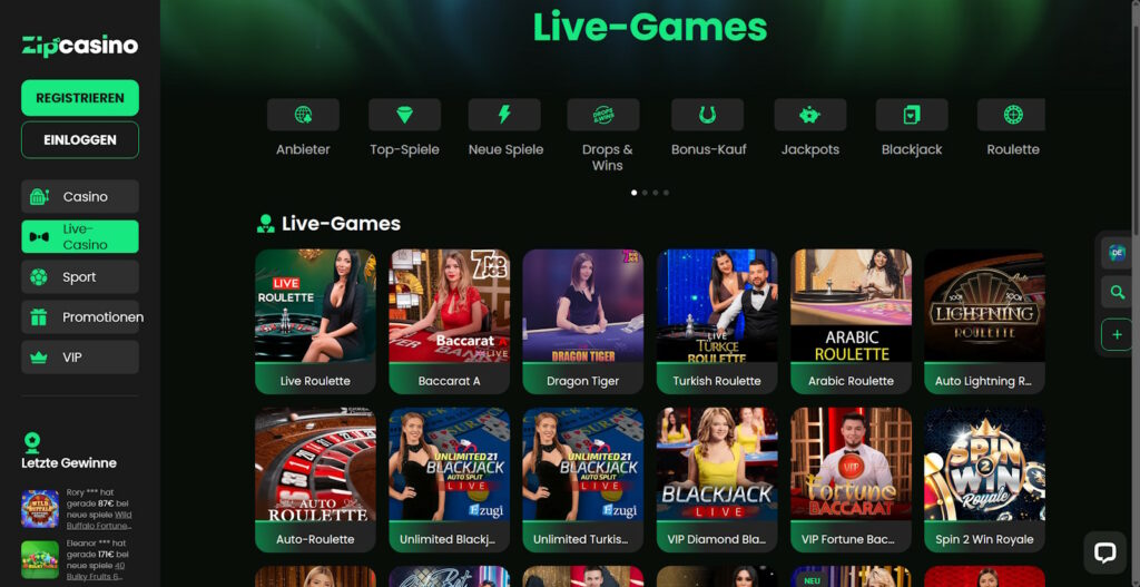 ZipCasino Live Games